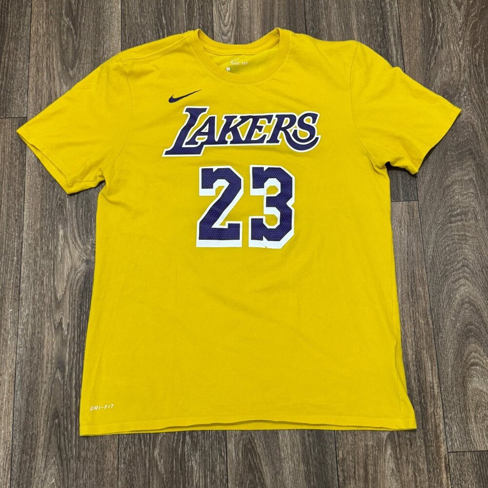 Los Angeles Lakers Lebron James Nike Jersey Shirt Men's Large Yellow Dri-Fit NBA